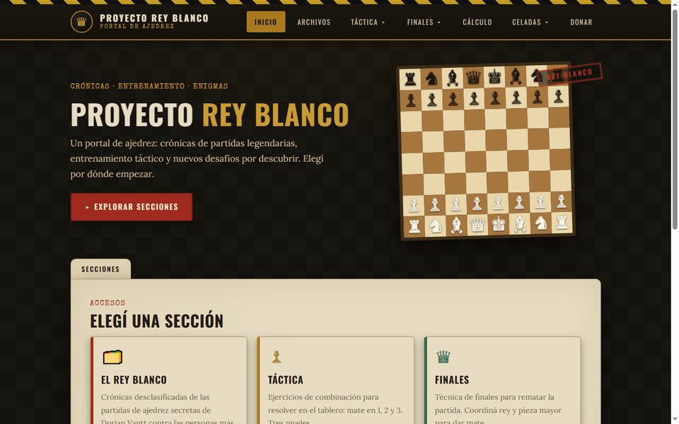 Captura de Proyecto Rey Blanco: portal de ajedrez con crónicas, táctica y cálculo